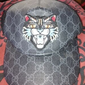 Gucci Gray GG Supreme Tiger Patch Mesh Cap